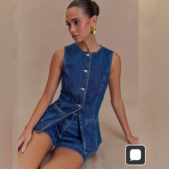 Meshki Other - Meshki Indigo Denim Buttoned Vest & Shorts Set